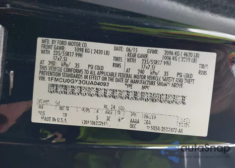 2016 Ford Escape Se from USA, damaged, VIN 1FMCU0GX3GUA04093